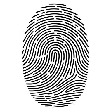 Eşsiz çıkıntıları ve kıvrımları olan detaylı bir siyah parmak izi deseni..