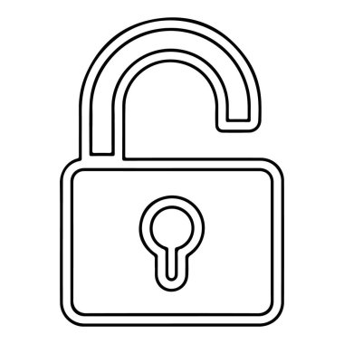 Kilitli olmayan bir asma kilidin basit bir çizimi, özgürlüğü ve erişilebilirliği temsil ediyor..