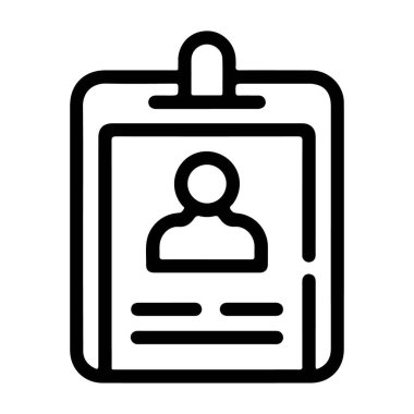 Dikey kimlik kartının silueti ve metin satırları olan minimalist siyah beyaz çizgisi..