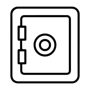 Dairesel kadranlı ve menteşeli kapalı bir kasanın minimalist siyah beyaz çizgisi..