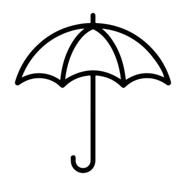 Açık şemsiyeli ve kavisli siyah beyaz çizgi çizimi.