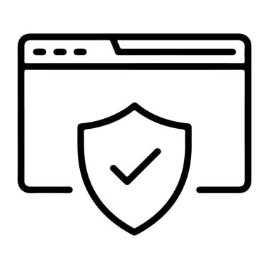 Güvenli bir tarayıcı penceresini bir kalkan ve işaretli basit bir satır resim simgesi.