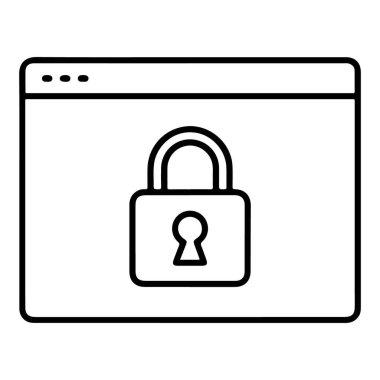 Web sitesi güvenliğini sembolize eden tarayıcı penceresinde asma kilidi tasvir eden basit bir satır sanat simgesi.