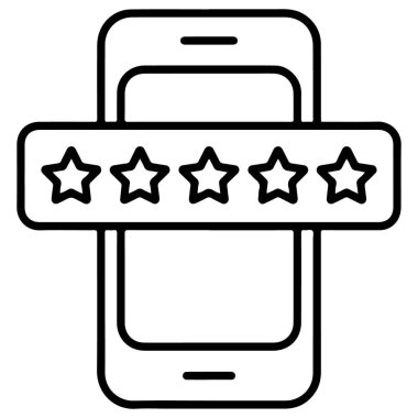 Bir akıllı telefonun beş yıldızlı derecesini gösteren temiz çizgi resim simgesi.