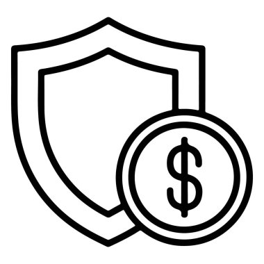 Bir kalkan ve bir dolar para içeren stilize bir ikon, mali güvenliği ve korumayı simgeliyor..