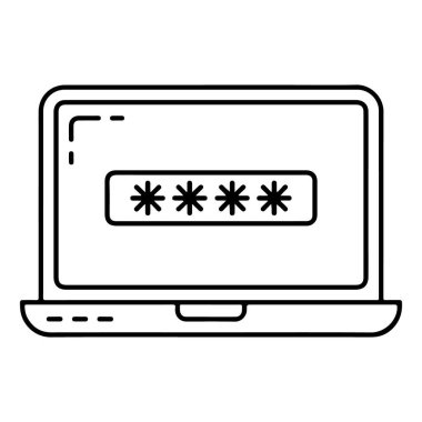 Ekranında yıldız gösteren bir parola alanı olan basit bir dizüstü bilgisayar çizimi.