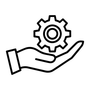 Bir vitesi destekleyen, servisi ve teknik çözümleri temsil eden açık bir elin basit bir çizgi çizimi.