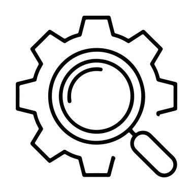 Bir teçhizata odaklanmış, analizi ve mekanik süreçleri sembolize eden basit bir büyüteç çizgisi çizimi.