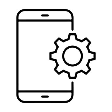 Bir vites sembolünün yanındaki akıllı telefonun basit bir satır resim simgesi, ayarları veya kişiselleştirmeyi gösterir.