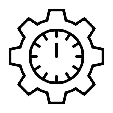 Bir vites ve saati birleştiren basit bir çizgi sanat simgesi zaman ve mekaniği sembolize ediyor..