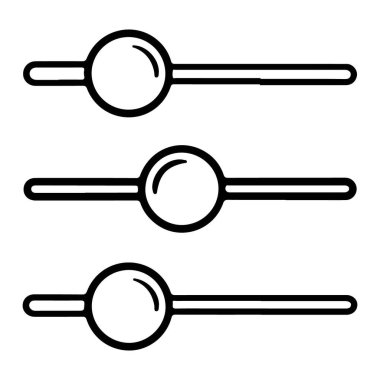 Ayarlanabilir ayarları veya kontrolleri temsil eden dairesel düğmeli üç basit satır çizgisi kaydıracı.