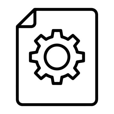 Dişli sembollü, ayarları veya yapılandırmayı simgeleyen bir belge sayfasının temiz satır resim simgesi.