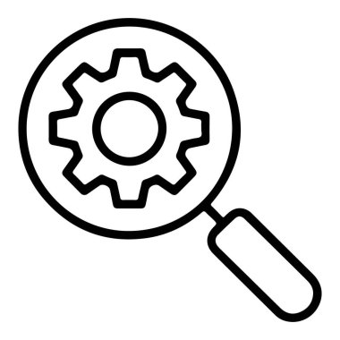 Basit bir çizgi çizimi, bir teçhizata odaklanan büyüteç, analizi ve mekanik süreçleri sembolize eden bir büyüteç gösterir..