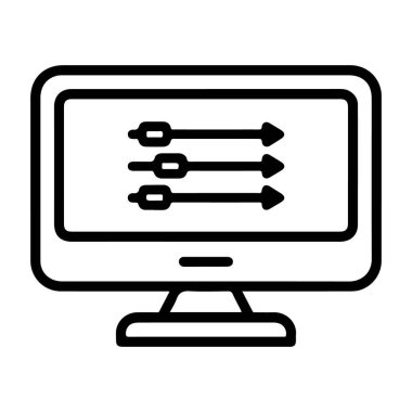 Bir bilgisayar monitörünün minimalist çizgi resim simgesi Okları olan üç yatay kaydıracı gösterir.