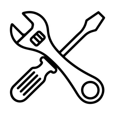 İngiliz anahtarı ve tornavidayı birleştiren basit bir siyah beyaz çizgi..