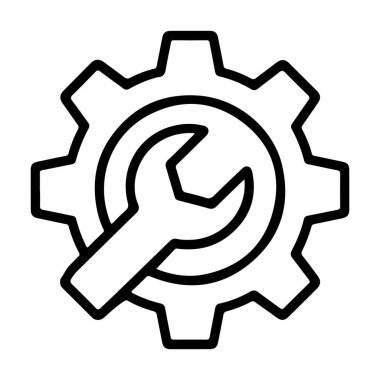 Basit bir siyah beyaz çizgi sanat simgesi. İçinde İngiliz anahtarı olan bir vites, mekanik ve aletleri sembolize ediyor..