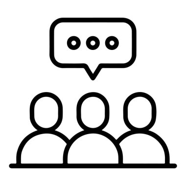Üzerinde iletişimi gösteren bir konuşma baloncuğu olan üç figürü tasvir eden basit bir çizgi sanat simgesi.