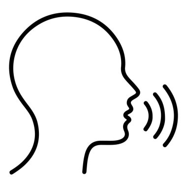 Ses dalgalarıyla resmedilmiş bir kişinin profilinin basit bir siyah beyaz çizimi..