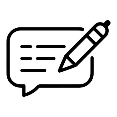 Konuşma balonunun içindeki kalem yazma metnini gösteren basit bir satır resim simgesi.