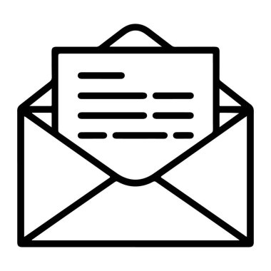 Açık bir zarfın basit bir siyah-beyaz çizimi..