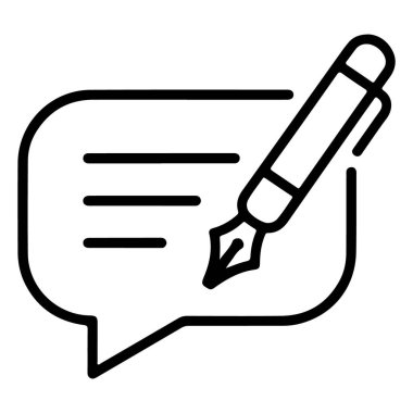 Konuşma balonu içindeki dolmakalem yazma satırlarını tasvir eden basit bir satır sanat simgesi.