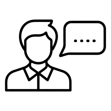 İletişim ya da diyalogu gösteren bir konuşma baloncuğu olan bir kişiyi tasvir eden basit bir çizgi resim simgesi.