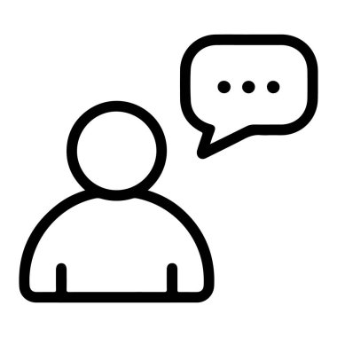 Bir minimalist çizgi sanat ikonu, elips içeren bir konuşma baloncuğu olan, konuşmayı veya düşünceyi gösteren bir kişiyi tasvir eder..