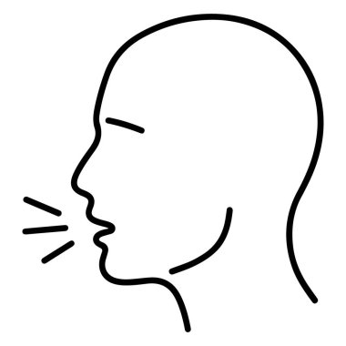 Profilde insan kafasının basit bir siyah beyaz çizgisi, ağızdan çıkan çizgiler..