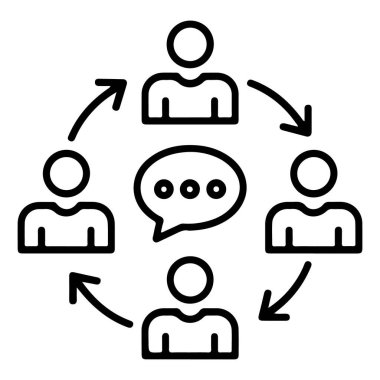 Tarz ikonu, konuşma balonunun etrafında dört kişiyi gösteriyor. Takım çalışmasını ve tartışmayı sembolize ediyor..
