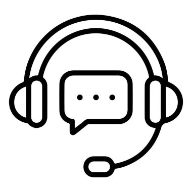 Konuşma balonlu bir kulaklığın basit bir çizgi sanat simgesi, müşteri desteği ve konuşmayı simgeliyor..