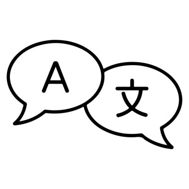 İki üst üste binen konuşma balonu, biri A harfi ve diğeri Çince 'yi sembolize eden bir karakter..