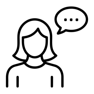 Konuşma balonu olan basit bir kadın çizimi, konuşmayı, düşünceyi ya da bilgiyi paylaşmayı sembolize ediyor..