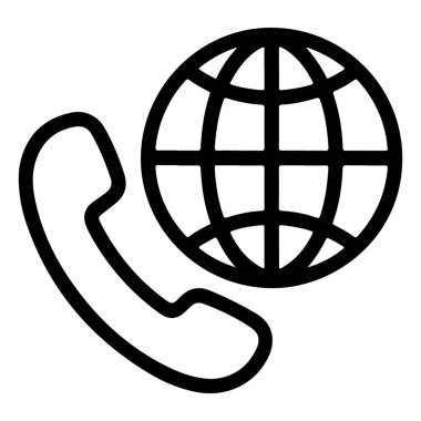 Tarzlı bir kürenin yanında bir telefon alıcısını tasvir eden basit bir çizgi resim simgesi.