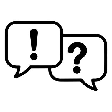 İki konuşma balonu, birinde ünlem işareti, diğerinde de soru işareti var. İletişim ve soruşturmayı simgeliyor..