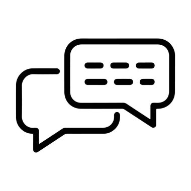 Üst üste binen iki konuşma baloncuğu, konuşmayı ve diyaloğu sembolize eden bir minimalist özet simgesi.