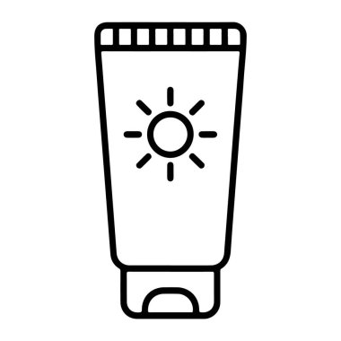 Güneş kreminin basit bir çizimi. Güneş koruyuculuğunu temsil eden bir güneş ikonu..