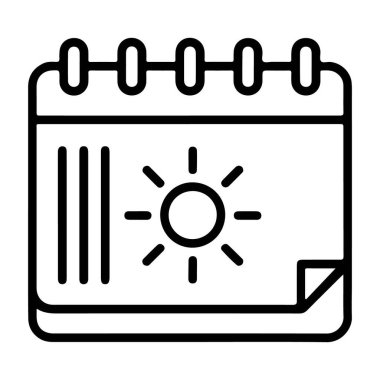 Güneş sembolü içeren bir takvim sayfasının basit bir satır sanat simgesi.