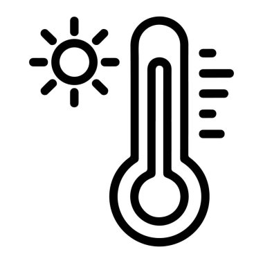 Güneşi ve yüksek sıcaklığı gösteren termometreyi gösteren basit bir çizgi resim simgesi.