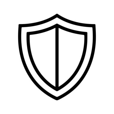 Güvenlik, savunma ve güvenliği temsil eden minimalist siyah bir kalkan çizgisi..