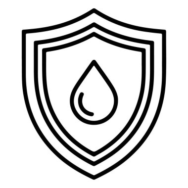 İçinde su damlası olan bir kalkanın basit siyah beyaz çizgisi..