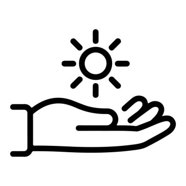 Üzerinde parlak bir güneş sembolü olan açık bir elin basit bir çizimi..