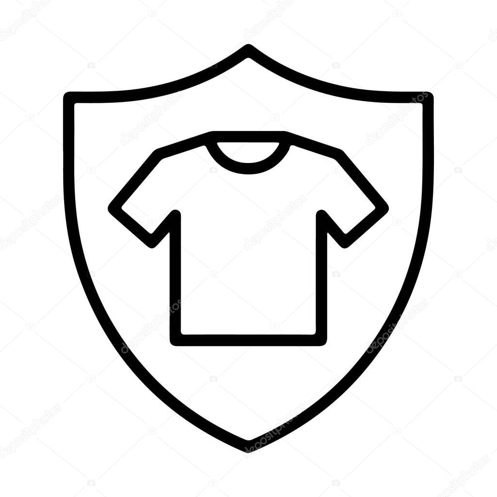A simple line drawing of a t-shirt inside a shield, representing protection or security.