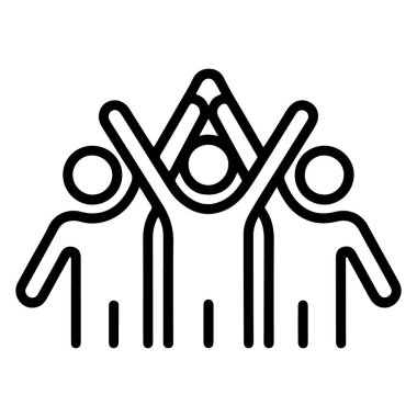 Kolları havada üç kişinin stilize edilmiş sanatı birlik ve kutlama jesti olarak yükseliyor..