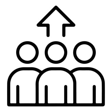 İlerlemeyi sembolize eden ve başarıyı paylaşan yukarı doğru ok ile üç figürü gösteren bir simge.