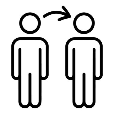 Basit bir çizgi resim simgesi, iletişimi veya aktarımı gösteren bir okla iki şekli gösterir.