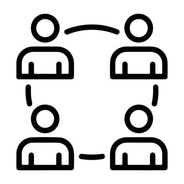 Basit bir ağ veya iletişim diyagramında birbirine bağlı dört kişiyi temsil eden bir simge.