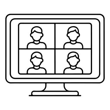 Bir video çağrısında dört kişilik bir ızgarayı gösteren basit bir bilgisayar ekranı çizimi.