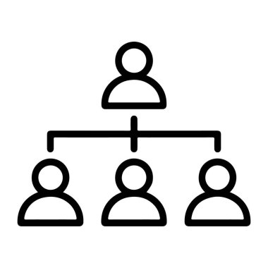 Aşağıdaki üç astıyla bağlantılı üst düzey bir kişiyi gösteren temiz çizgi resim simgesi.