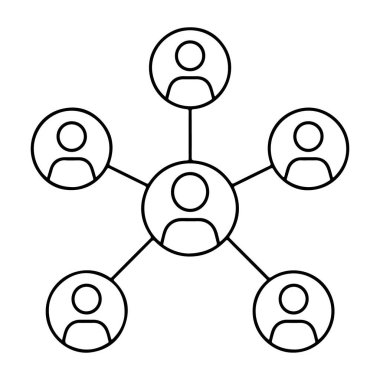 Basit bir çizgi çizimi merkezi kişi simgesini radyal desendeki diğer beş kişi simgesine bağlı olarak gösterir.