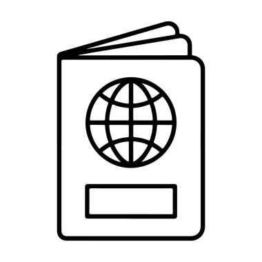 Minimalist siyah beyaz çizgili açık bir pasaport ve dünya amblemi..